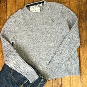Women’s Jack Wills classic cable knit wool crew neck sweater blue size medium